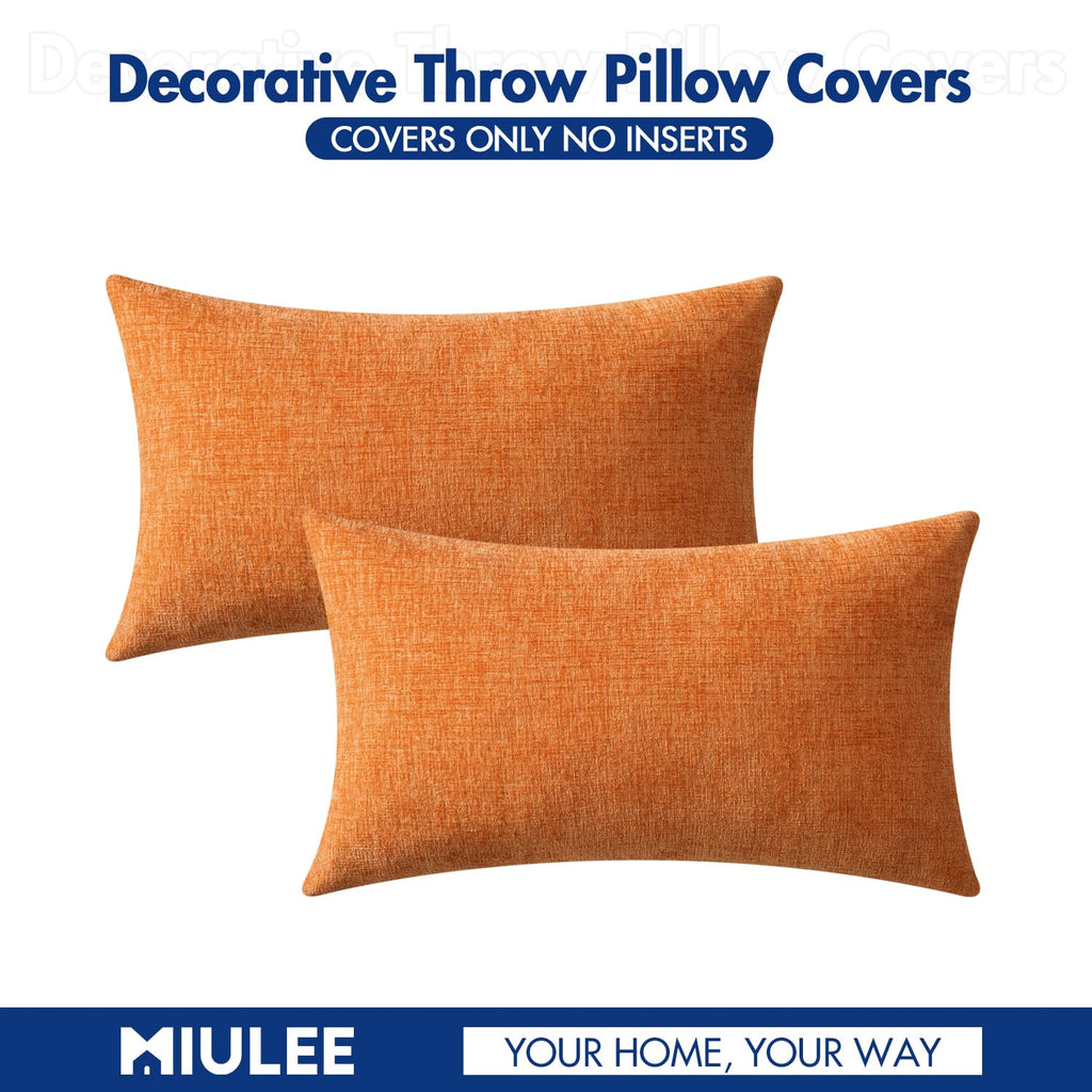 Soft Chenille Fall Lumbar Throw Pillow Covers Orange 12x20 Inch