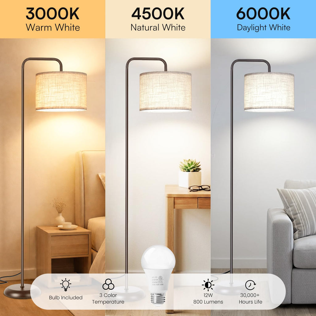 Floor Lamp, Black Brown Floor Lamp with 3 CCT Bulb