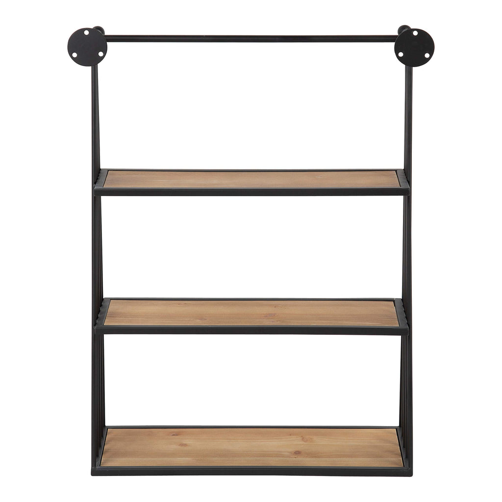 Nevin Rustic Three Tier Shelf, 23.25" x 30.25" x 8", Brown and Black, Modern Farmhouse Inspired Wall Storage and Decor