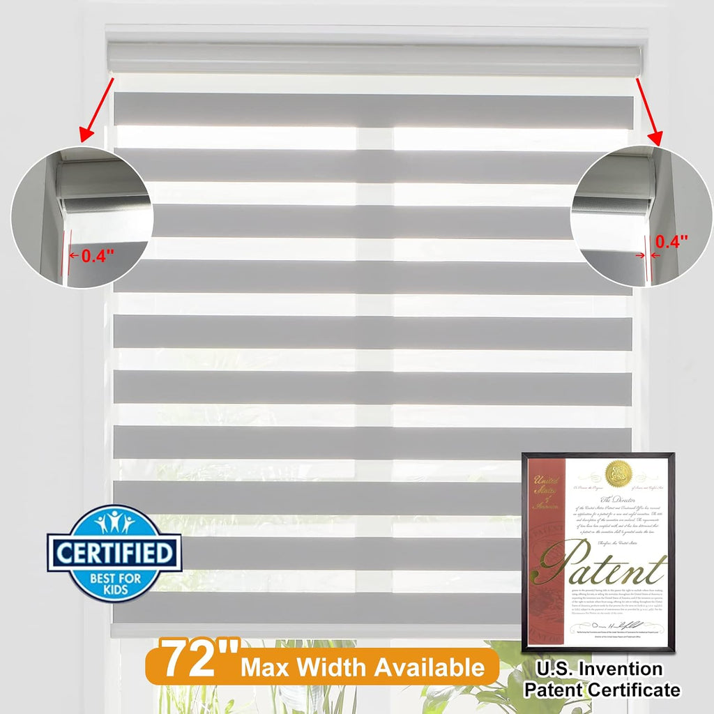 Cordless Zebra Blinds for Windows Free-Stop Roller Windows Shades (34" W X 72" H, Grey) Dual Layer Light Control for Day and Night, Light Filtering Sheer Shades for Home, Easy to Install