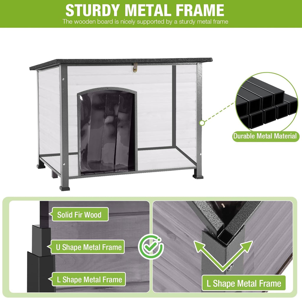 Large Outdoor Insulated Dog House Indestructible Dog Shelter Weatherproof Dog Kennel with Chew-Proof Metal Frame
