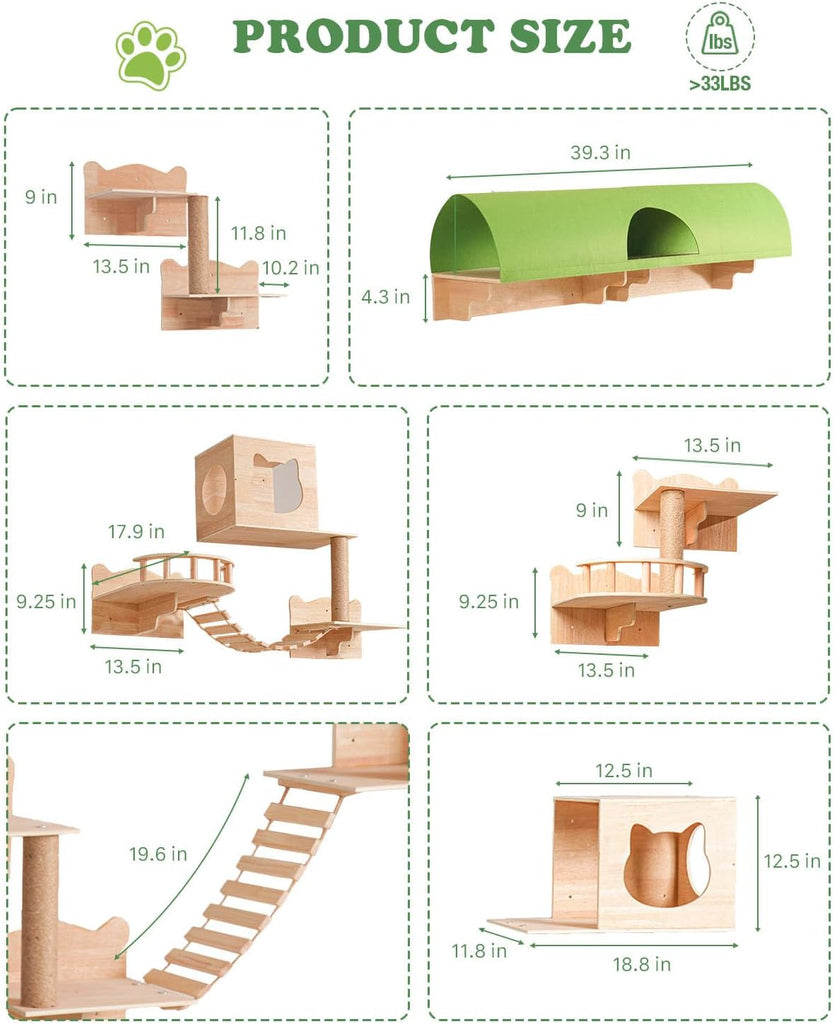 18 in 1 Solid Wood Cat Wall Shelves for Large Spaces & Multi-Cat Homes