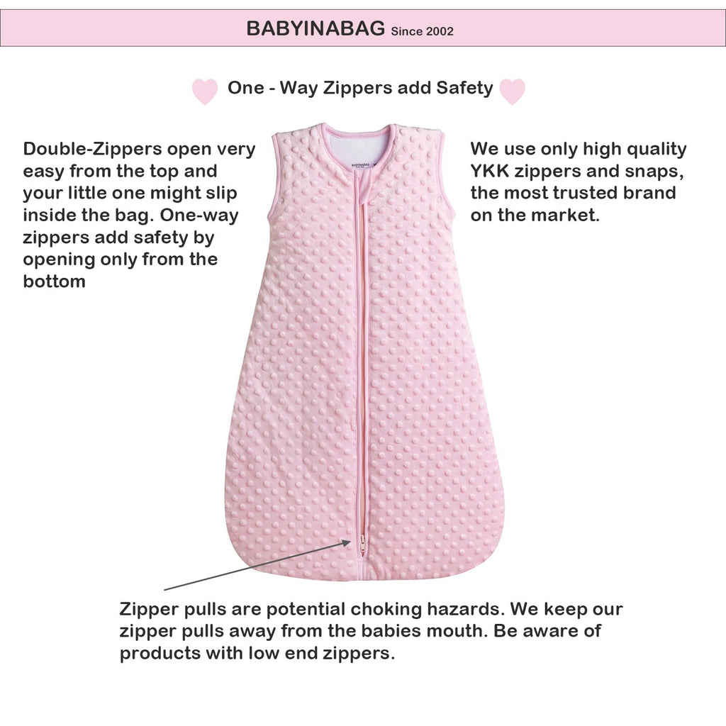 Very Warm 2.5 Tog Quilted Winter Model Baby Sleep Bag or Sack, Plush Minky Dot for Infants and Toddlers (Medium