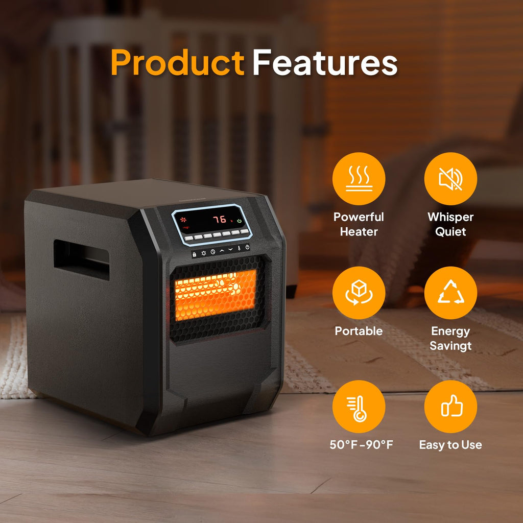 Electric Space Heater with Remote 1500W Quartz Infrared Heater Black