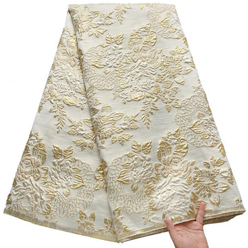 African Lace Fabric 5 Yards, Damask Jacquard Embroidery Fabric Floral Gilding Brocade Lace Fabric for Wedding/Party