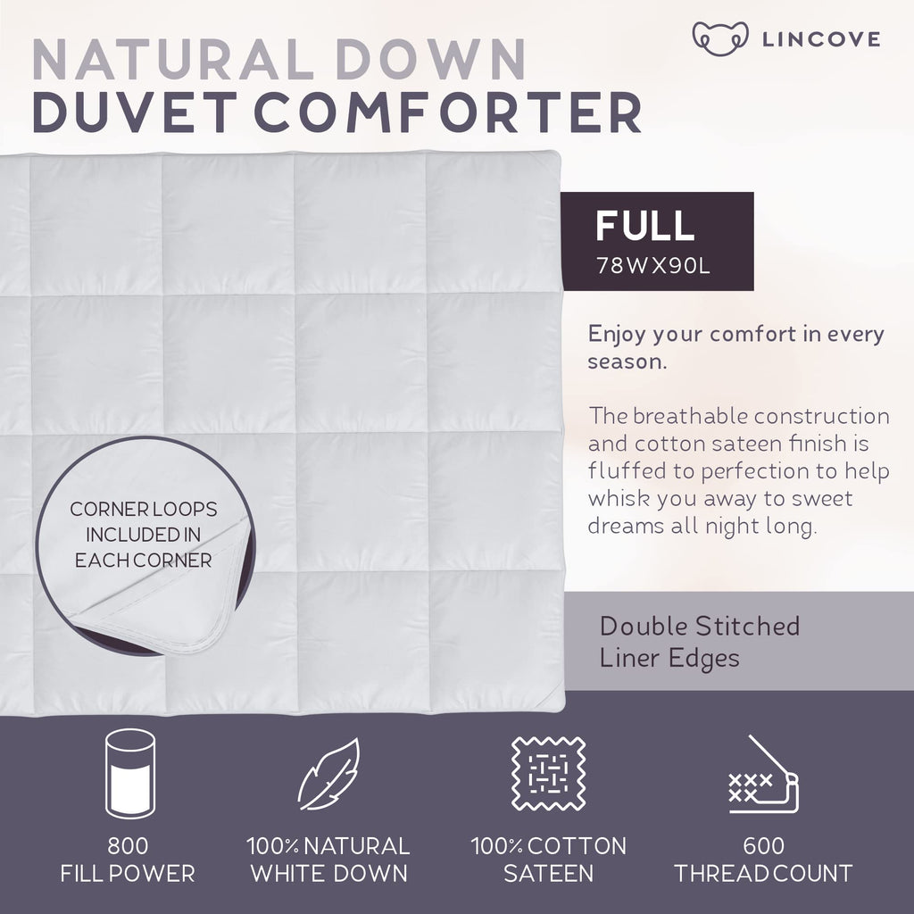 Canadian Down Comforter - Extremely Soft and Lightweight Duvet Insert - Corner Loops in Each Corner, 600 Thread Count