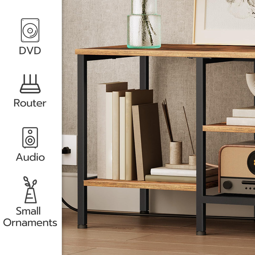 TV Stand with Power Outlets to 65 Inches, TV Console Table with Open Storage Shelves, Industrial Media Entertainment