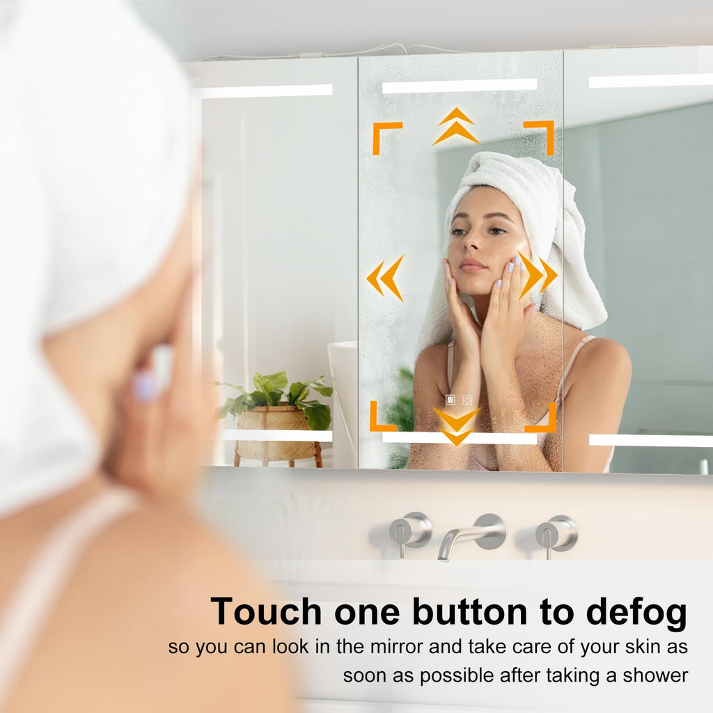 Large Medicine Cabinet, LED Lighted Medicine Cabinets with 3 Doors, Wall Mounted Bathroom Mirror with