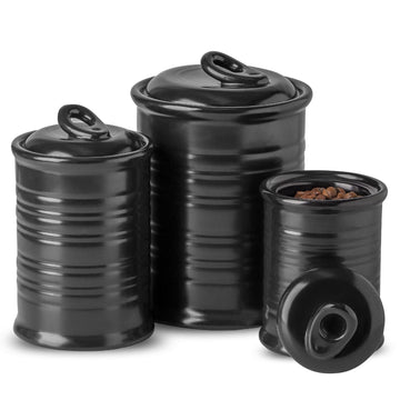 Food Storage Jar, Ceramic Canister Sets for The Kitchen, Set of 3, Black