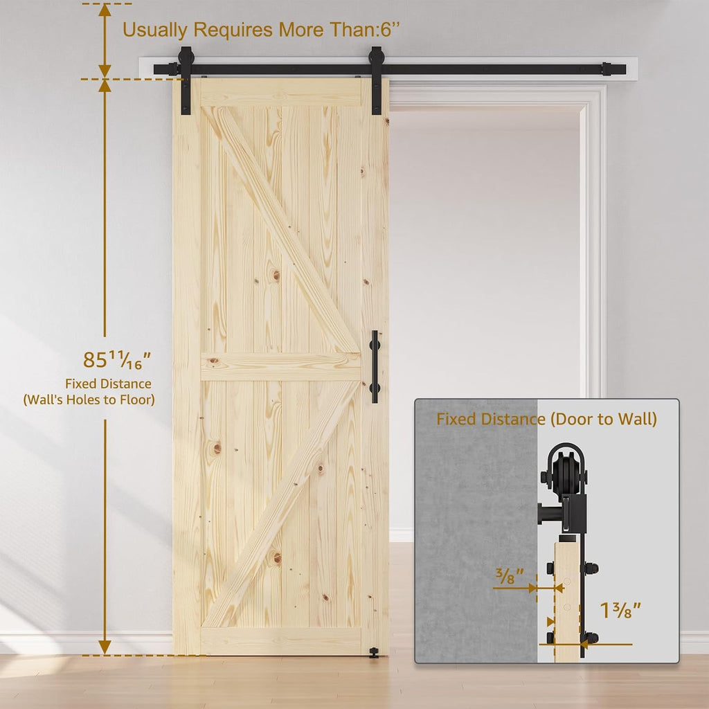 36in x 84in Sliding Barn Door with 6.6ft Barn Door Hardware Kit Included, Unfinished Solid Spruce Wo