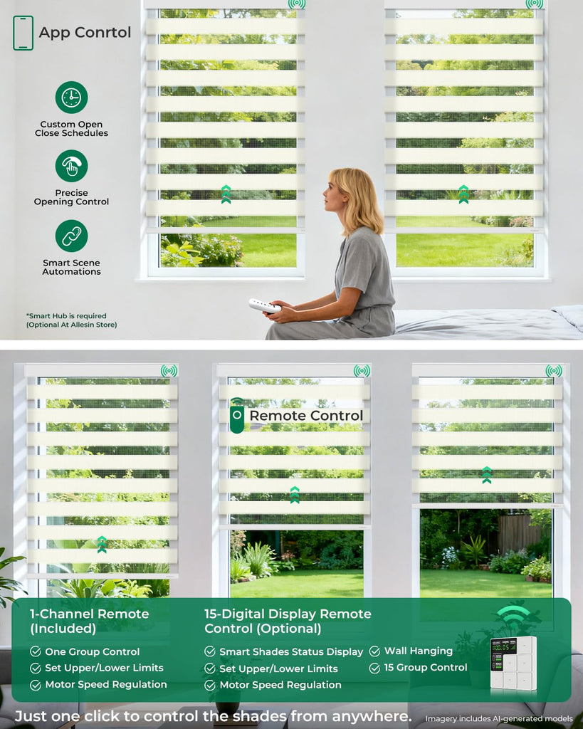 Motorized Zebra Blinds, Remote Control (Cream)