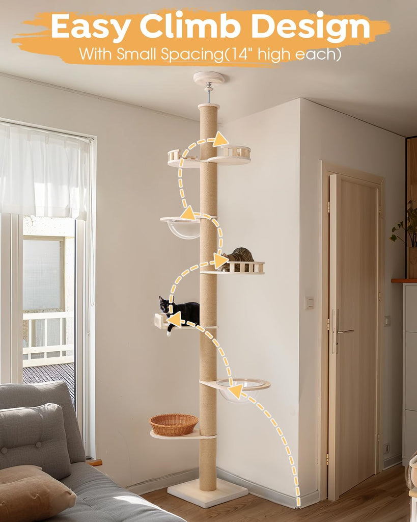 Floor to Ceiling Cat Tree, 102-122" Adjustable Tall Tension Cat Tower