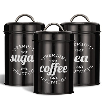 Coffee Tea Sugar Container Set of 3, Airtight Metal Canisters