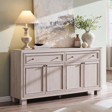 63" Modern Farmhouse Buffet Cabinet with Storage, White Alder