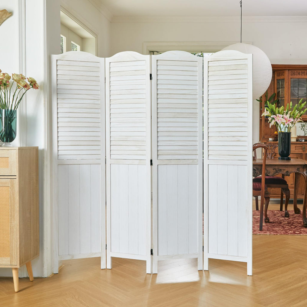 Room Dividers, 5.75Ft Individual Privacy Screens Foldable Wooden Louver & MDF Stable Wall Divider Bedroom, 4 Panels