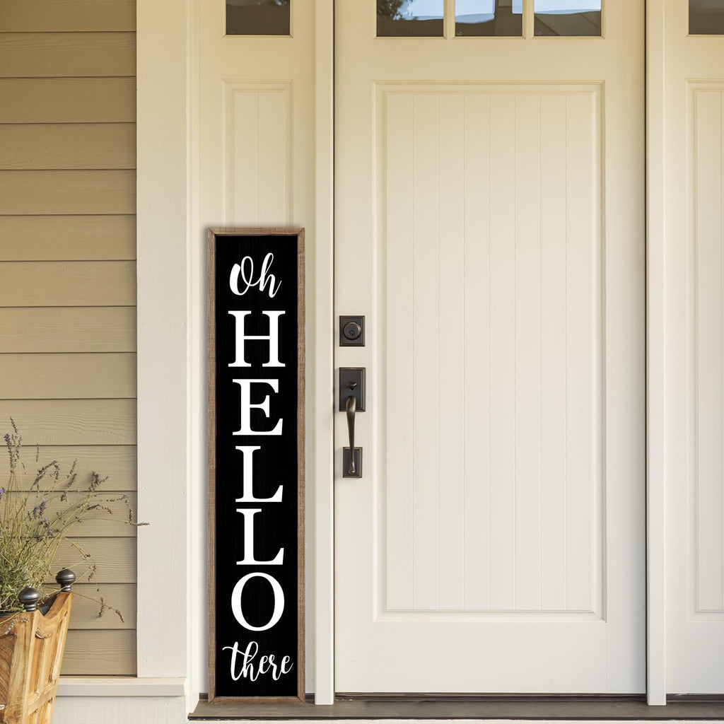 Oh Hello There Outdoor Welcome Sign, 45"X9", Wood Black
