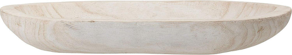 Hand-Carved Paulownia Wood Bowl with Whitewashed Finish