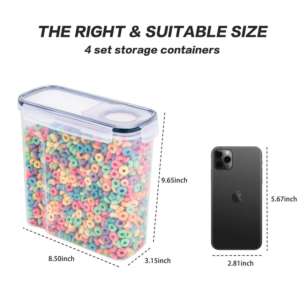 Cereal Containers Storage Set - 4 Piece Airtight Large Food Storage Containers(135.2oz), BPA Free Dispenser Plastic