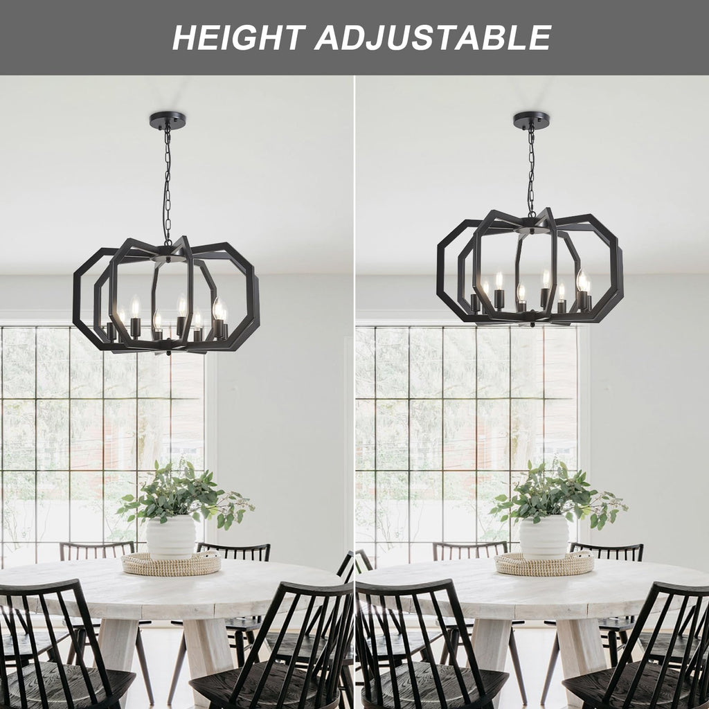 8 Black Light Farmhouse Chandelier Dining Room Light Fixture Geometric Modern Rustic Hanging Pendant Light Island