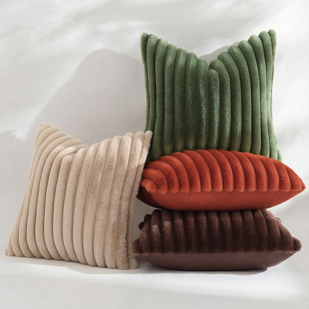 Fall Faux Fur Throw Pillow Covers 12x20 Set of 2 Dark Brown