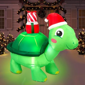 4.9 ft Huge Christmas Inflatable Decoration Turtle with Santa Hat