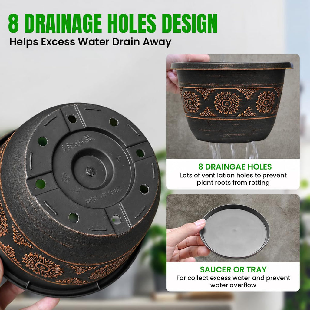 16 Inch Outdoor Planters, 4 Pack, Copper Retro Floral