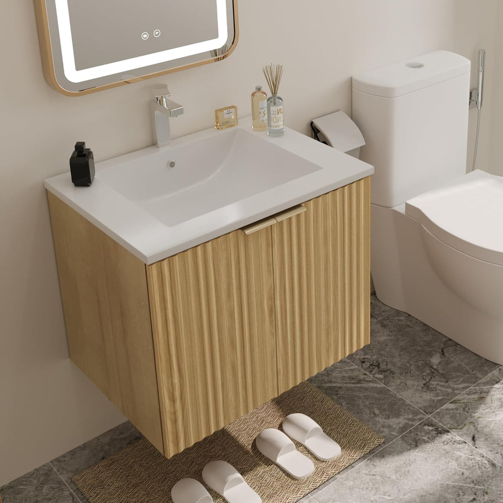 Modern Bathroom Vanity with Sink and Wavy Textured Doors
