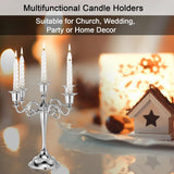 Candelabra Candle Holders, 5 Arm Metal Candlestick Stand for Taper Candles, 10.5 inch Tall Candle StandDecor, Silver