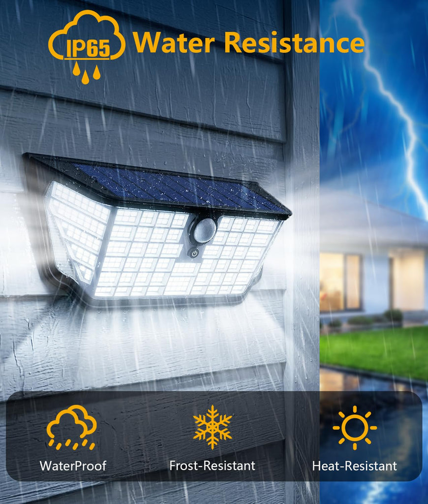 Solar Lights Outdoor Waterproof 4 Pack, 300° Angle & 3 Lighting Modes Motion Sensor Outdoor Lights, LED Solar