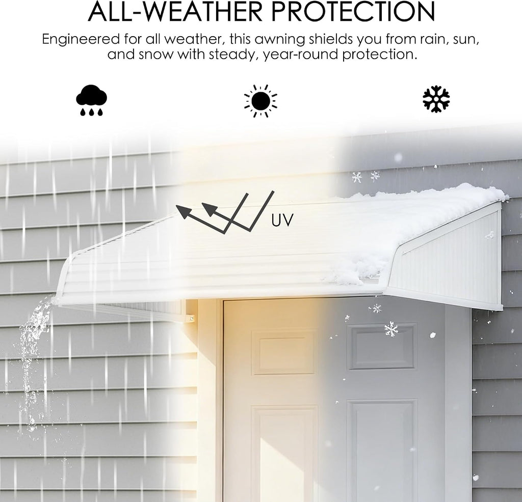 Window Awning 66''W x 40''D with 2 Side Wings | Aluminum Frame with Impact-Resistant PVC Panels, Shade Angle Set