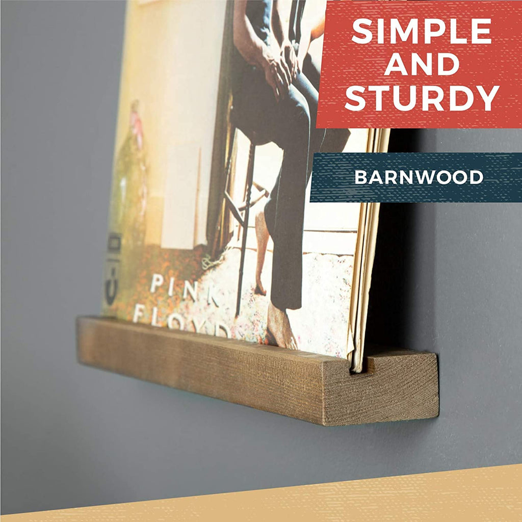 Vinyl Wall Mount Floating Record Shelves- 8 Pack, Barnwood Wood