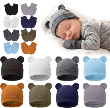 Newborn Baby Bear Ears Hats and Mittens Sets Preemie Infant Baby Boy Girl Beanie Hats Gloves Infant Hospital Beanie