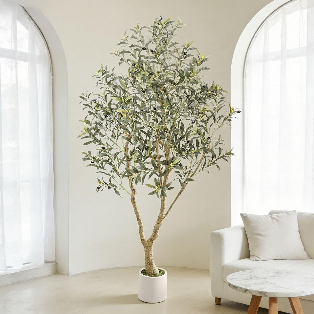6FT Artificial Olive Tree with Elegant Planter, Large Fake Tree