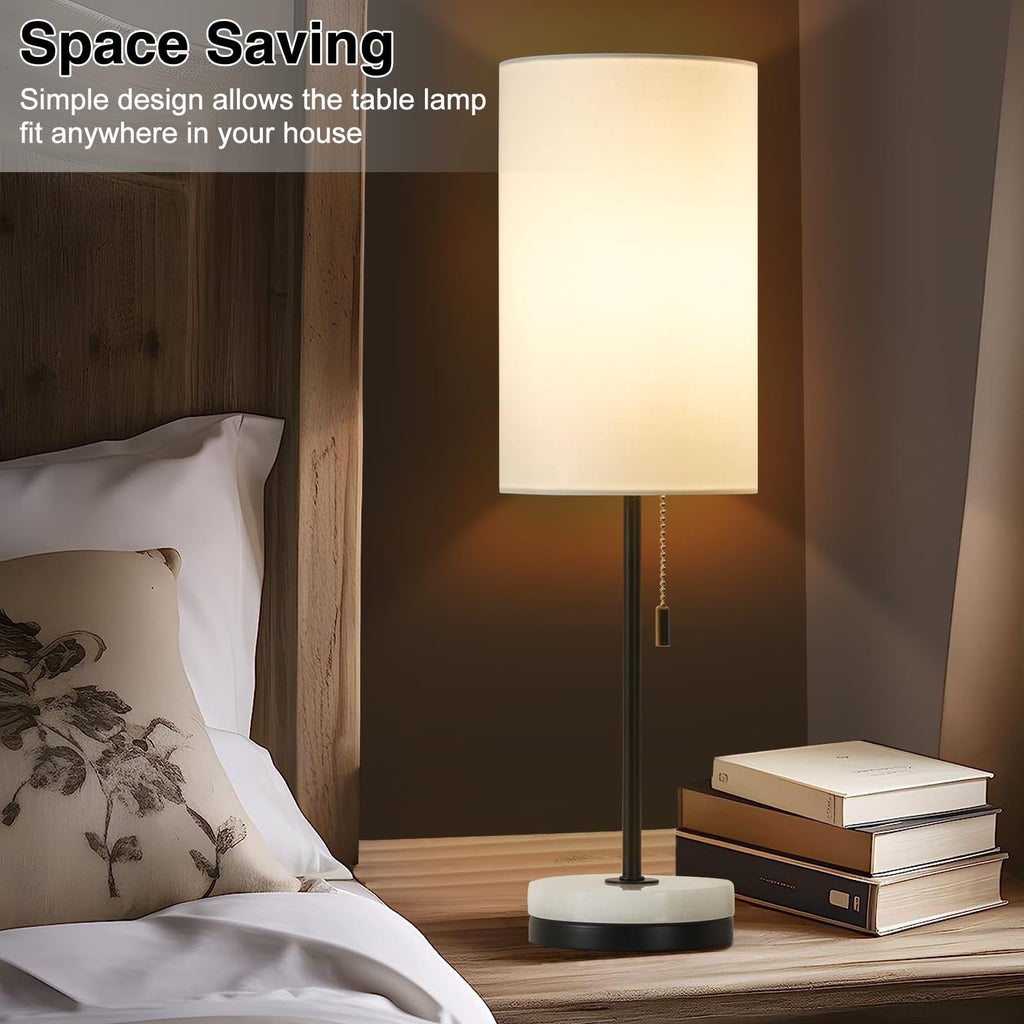 18" Table Lamp Set of 2, Nightstand Lamp with Marble Base