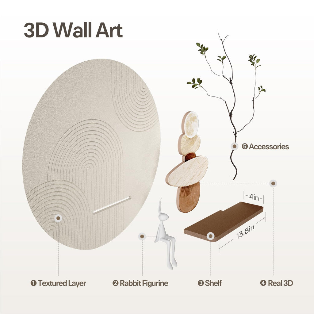 3D Textured Abstract Modern Round Wall Art Decor, 24x24 In