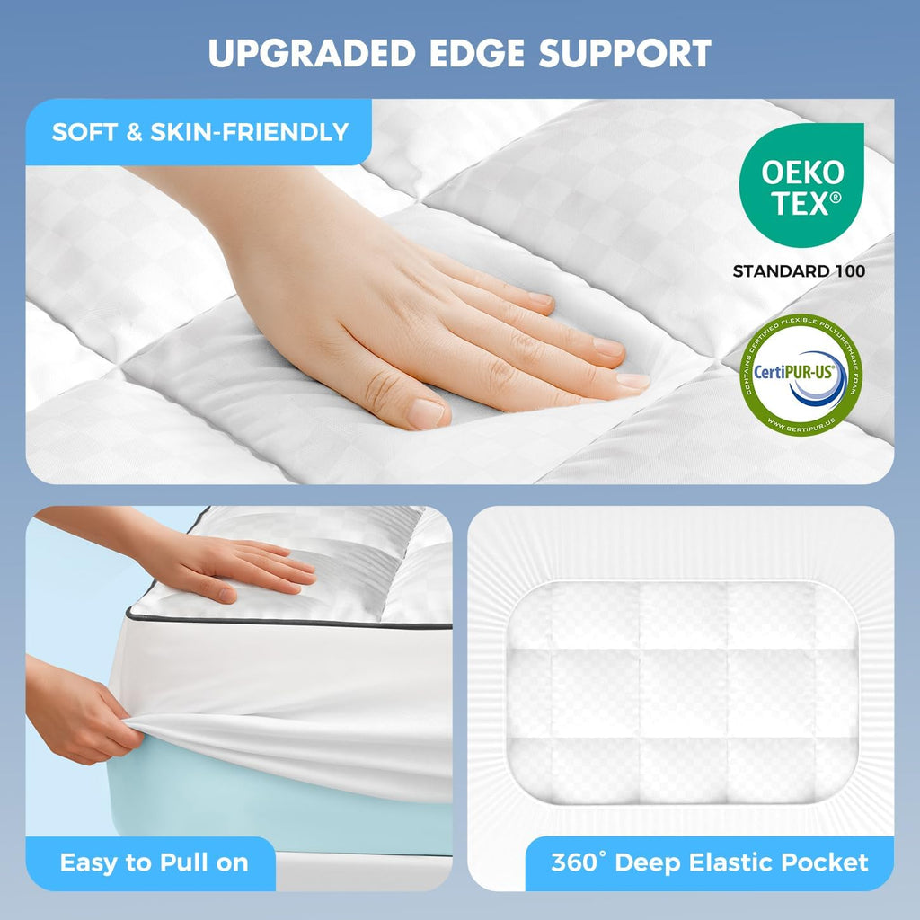 Dual Layer Memory Foam Mattress Topper, Full Mattress Pad, 4 Inch | 2" Cooling Gel Memory Foam + 2" Plush Pillow Top