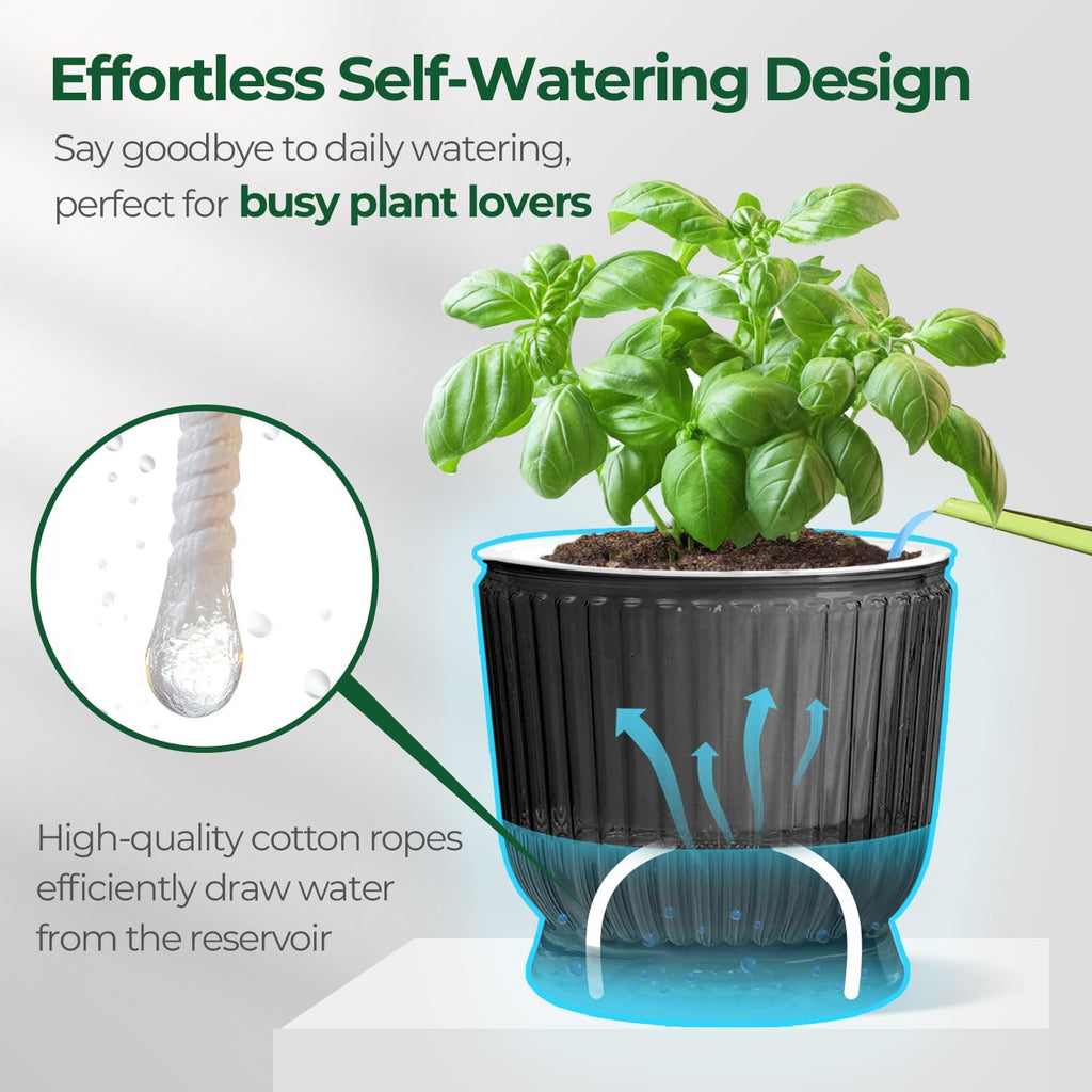 Self Watering Pots for Indoor Plants 4 Inch 4 Pack Planter Gray