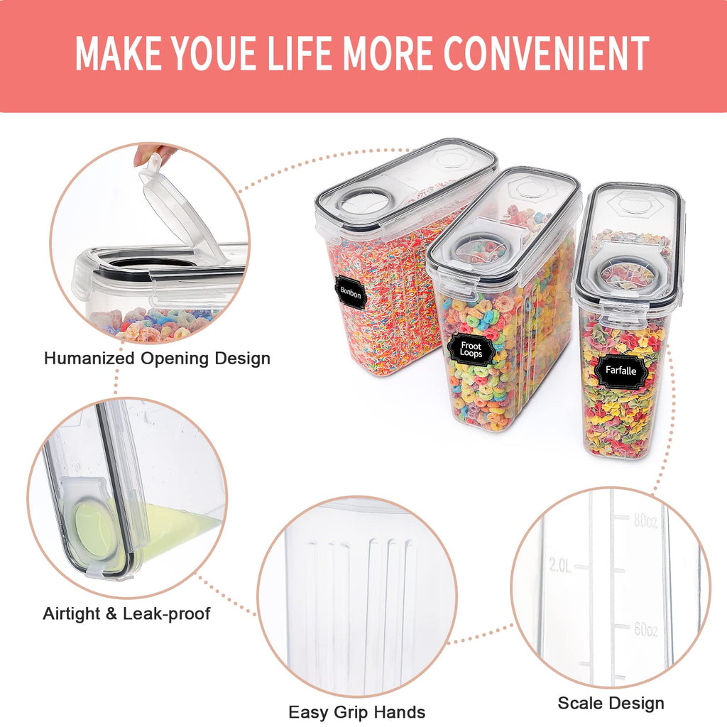 Large Dry Food Storage Containers with Lids, 6PCS Airtight Cereal Containers Storage Set, Leak-proof Canister Set