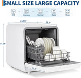 Portable Dishwasher Countertop with Large LED Display - No Plumbing Needed, 5 L Built-In Tank & Faucet Dual Inlet