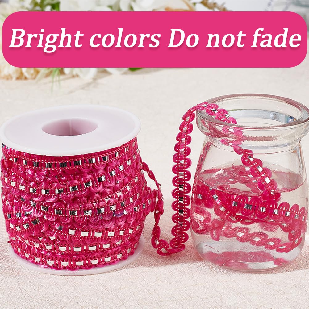 Rose Red Metallic Braid Lace Trim Wave Woven Braid Rick Rack Ribbon Zig Zag Bending Fringe Fabric Yarn Gimp - 27 Yards