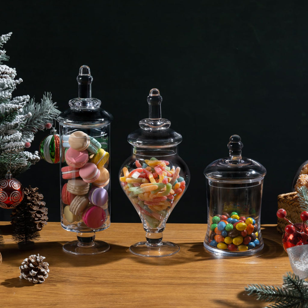 Clear Glass Apothecary Jars with Lid, Set of 3