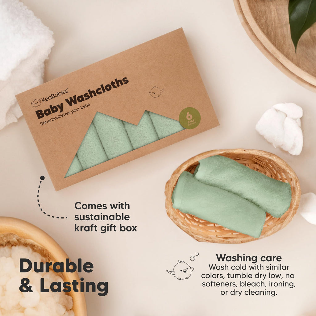 6-Pack Baby Washcloths, Soft Absorbent Washcloths for Face, Body(Pistachio)