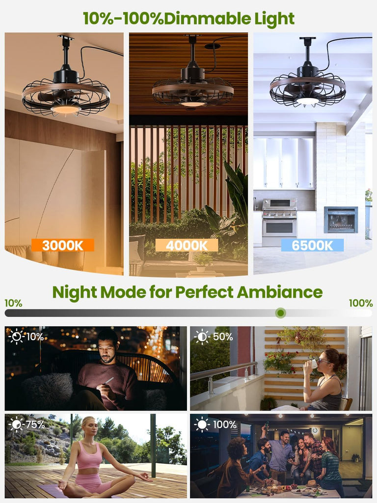 18 Inch Ceiling Fan Smart APP & Remote Control, 6 Speeds, 3 Color Temperatures, Gazebo Lights Outdoor Ceiling Fans for Patio Waterproof,Porch A101-B0DZCDWZ22