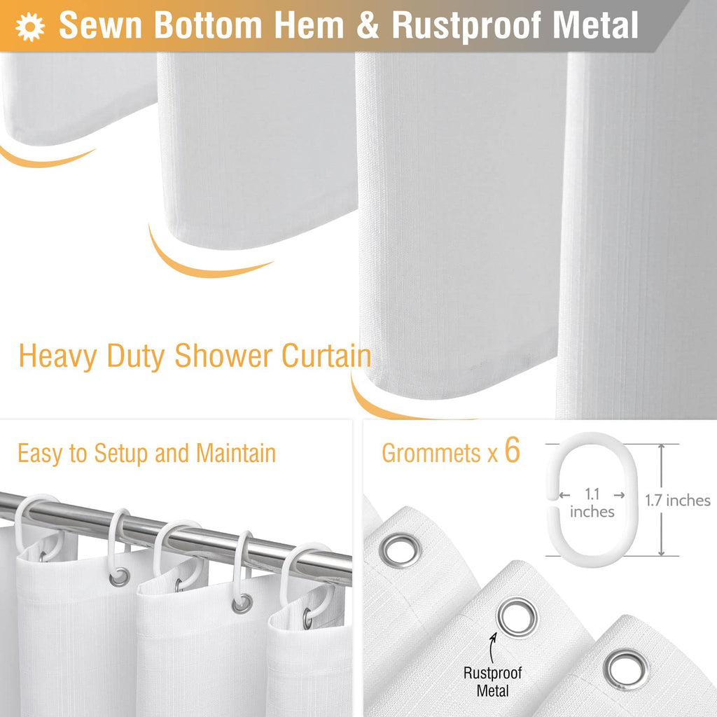 Stall Linen Textured Waterproof Cloth Shower Curtain Set, 36x72, White