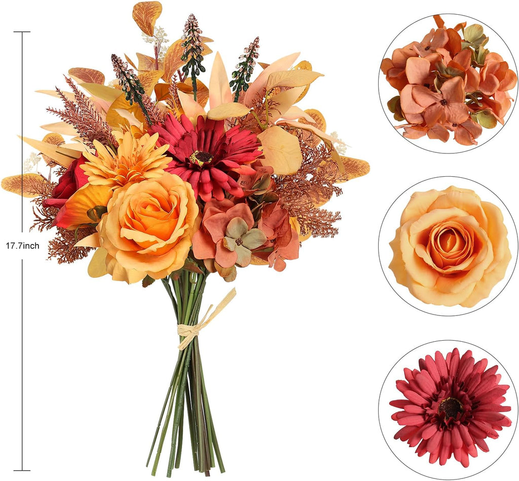 Artificial Fall Flowers Bouquet for Decoration, Fall Fake Silk Flower Arrangements Faux Autumn Flowers Fall - Set of 16