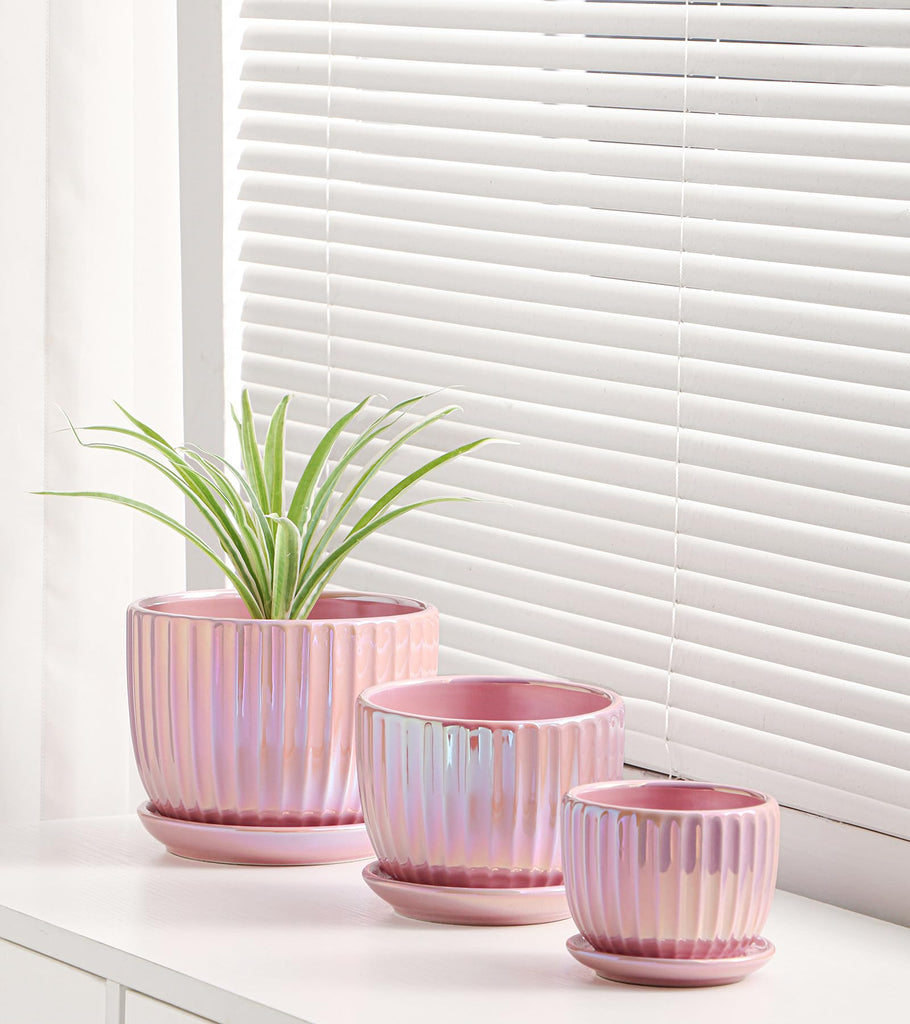 Ceramic Plant Pots 4+5.5+6.7 Inch Indoor Planters with Drainage & Saucers
