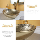 16" Gold Bathroom Sink Ceramic Vessel Sinks for Bathrooms Above Counter Bathroom Sink Oval Vessel Sink with Faucet and