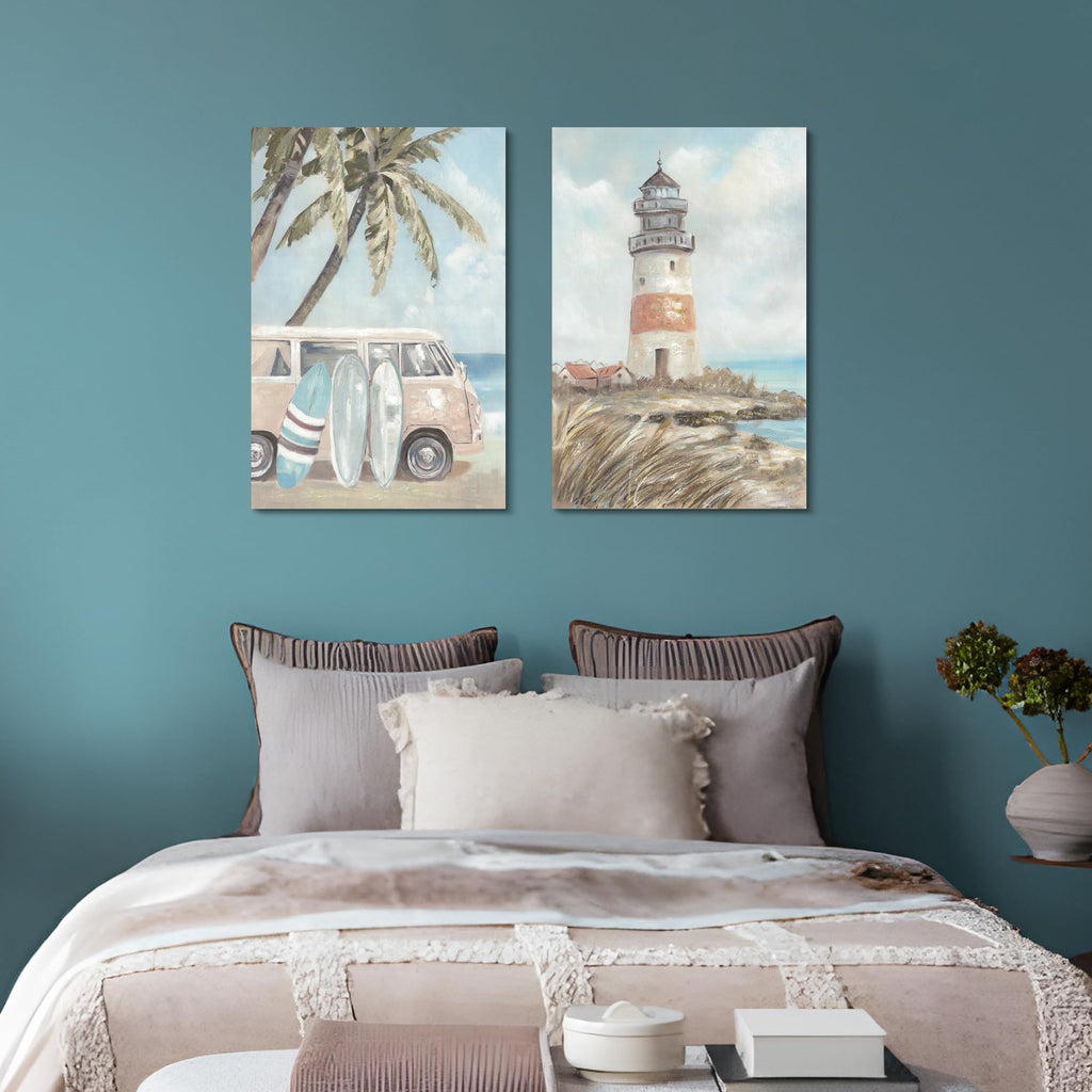 Beach Coastal Lighthouse Canvas Wall Art 16"x24"x2 PCS