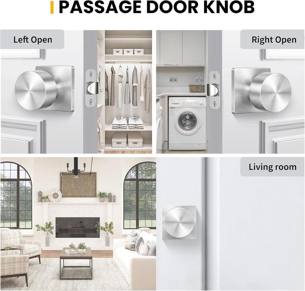 Brushed Nickel Closet Door Knobs, Passage Door Knob Hallway, Nickel Door Knobs Interior No Lock 6 Pack