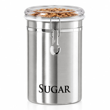 Stainless Steel Sugar Canister 62 fl oz - Airtight Clamp Lid, Clear See-Thru Top - Ideal Sugar Container for
